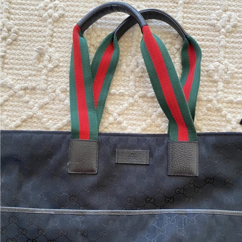 Gucci Black Tote with Signature Red and Green Stripe Handles - Picture 6 of 13